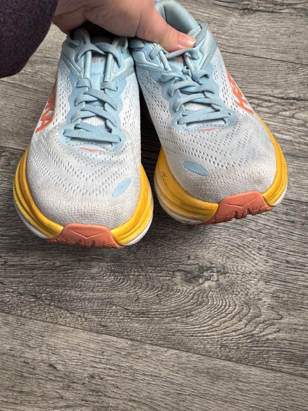 Hoka Light Blue Sneakers with Yellow Midsole and Coral Logo - Picture 6 of 9